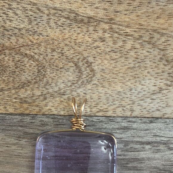 Wire Wrapped Lavender & Yellow Glass Pendant - Picture 2 of 4